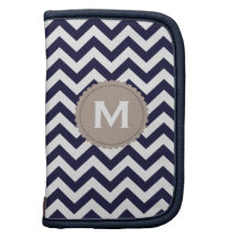 Navy Blue White Monogram Chevron Pattern Organizer