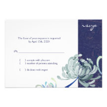 Navy Blue & White Mum Floral Wedding RSVP (3.5x5) Personalized Invitation