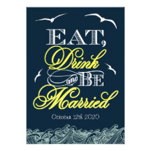 Navy Blue & Yellow Nautical Wedding Invitations