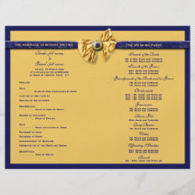Navy blue yellow wedding program flyers