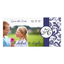 Navy Damask Save the Date Photo Card