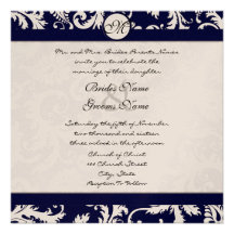 Navy Damask Swirls Wedding Invitation