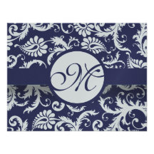 Navy Damask Swirls Wedding Response Card RSVP Announcements