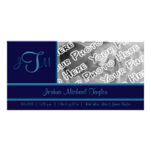 Navy Elegant Monogram Birth Announcement Customised Photo Card