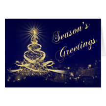Navy, Gold Lighted Tree Corporate Holiday Card