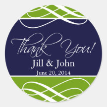 Navy Green Thank You Favour Labels Wedding Sticker