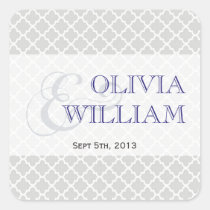 Navy grey Moroccan tile ampersand modern wedding stickers