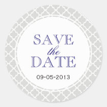 Navy grey Moroccan tile SAVE THE DATE wedding seal stickers