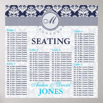 Navy Midnight Damask Wedding Seating Chart Posters by weddingsnengagements
