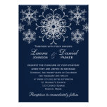 Navy Silver Glitter LOOK Snowflakes Wedding Invite