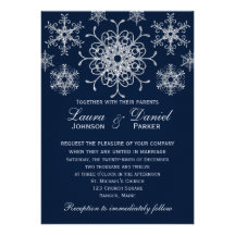 Navy Silver Glitter LOOK Snowflakes Wedding Invite