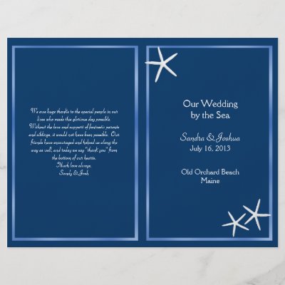 Wedding Ceremony Programs Templates on Navy Starfish Wedding Ceremony Program Use The Text Templates To Add