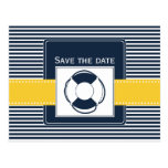 navy stripes, lifebuoy, nautical save the date postcards