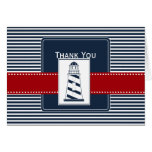 navy stripes,lighthouse nautical wedding Thank you cards