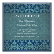 Navy Vintage Damask Save the date card Personalised Announcement
