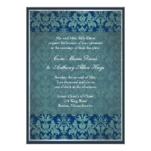 Navy Vintage Damask Wedding Invitation