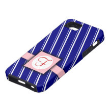 Navy, White and Pink Striped Monogram Design