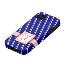 Navy, White and Pink Striped Monogram Design Vibe iPhone 4 Covers