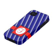 Navy, White and Red Striped Monogram Design Vibe iPhone 4 Case