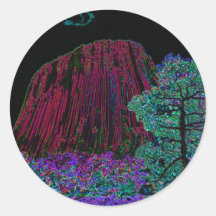 Neon Glow: Devils Tower with Glowing Edges Round Sticker