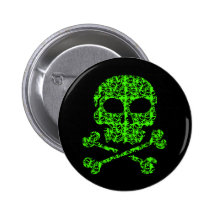 Neon Green and Black Skulls for Halloween Pinback Buttons