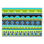 Neon Green and blue tribal pattern Greeting Cards