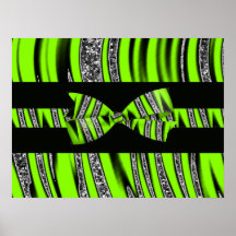Neon Green & Black Zebra Glitter Stripes Print
