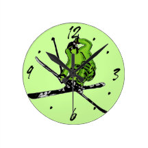 Neon green theme skier decorative wall clock