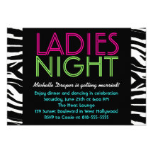 Neon Ladies Night Card zebra Personalised Announcement