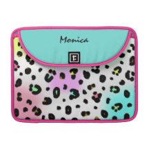 Neon Leopard Print & Blue Rickshaw Flap Sleeve MacBook Pro Sleeve