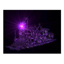 Neon Purple Steam Locomotive Post Cards