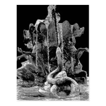 Neptunes Fountain with Snake, Berlin, B&W Postcard