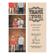 Neutral Beige Photo Wedding Thank You Post Card