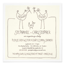 Neutral Birds Modern Family Couples Baby Shower Personalized Invitations