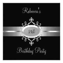 NEW 21st Birthday Party Black Silver Personalized Invites