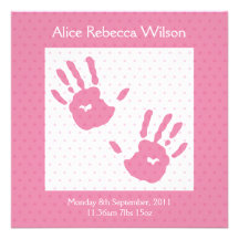 New Baby Girl announcement pink hand print