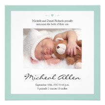 New Baby Poem Birth Announcement Mint Green