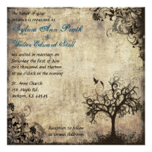 New Life Vintage with Blue Wedding Invitation