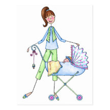 New Mummy Baby Boy Stroller Post Cards