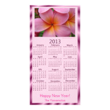 New New Year Pink Plumeria 2013 Calendar Card Customised Photo Card