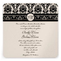New Sizes Black Damask Swirls Wedding Invitation