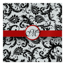 New Sizes Black Damask Swirls Wedding Invitation