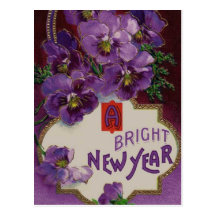 New Year With Purple Flowers Post Card