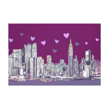New York NYC purple hearts Stretched Canvas Prints