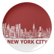 New York red maroon Dinner Plate