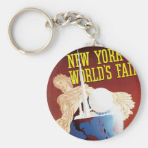 New York World's Fair 1939 Travel Poster Art Keychains