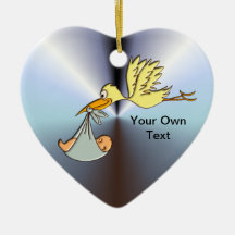 Newborn Baby Arrival - A Flying Stork Delivery Christmas Tree Ornaments