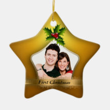 Newlyweds First Christmas Photo Ceramic Ornament