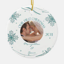 Newlyweds First Christmas Snowflake Photo Ornament