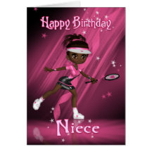 Niece Birthday Card Tennis Player - African Americ